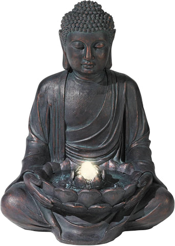Meditating Buddha 24" High Large Zen Asian Indoor Outdoor Decor Resin Floor Fountain with Light LED Standing Bubbler
