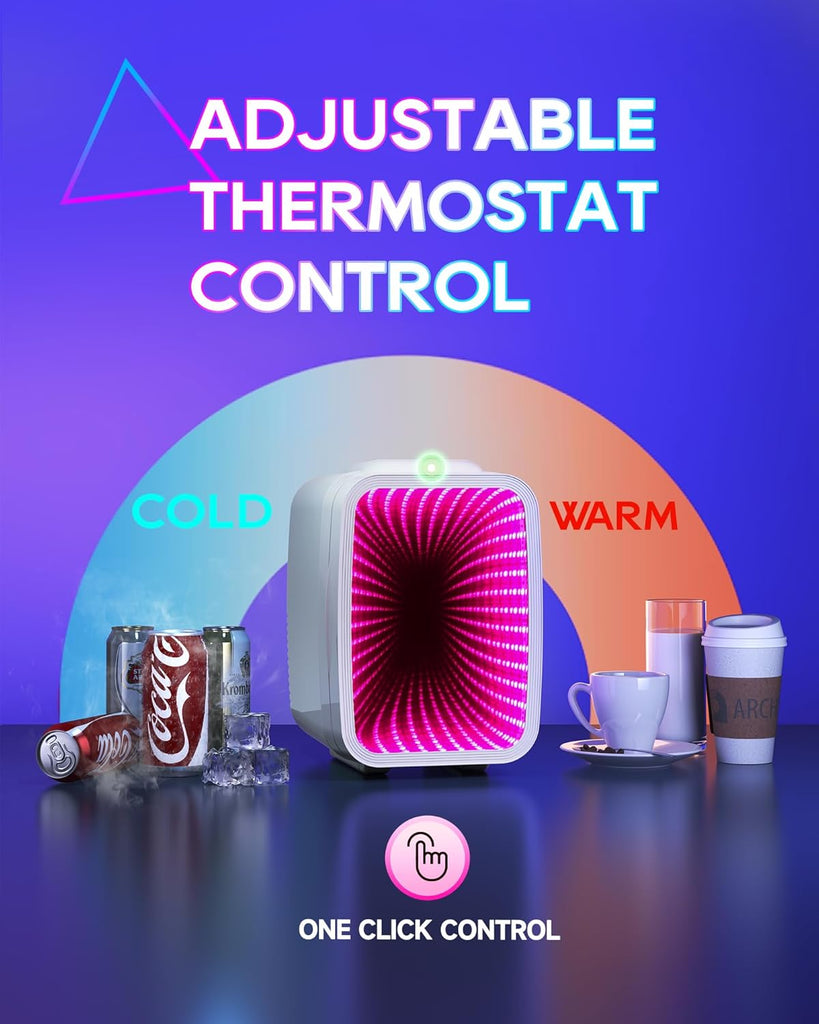 Mini Fridge, 4 Liter/6 Cans Small Refrigerator With Dimmable LED Light,AC/DC Portable Thermoelectric Cooler and Warmer