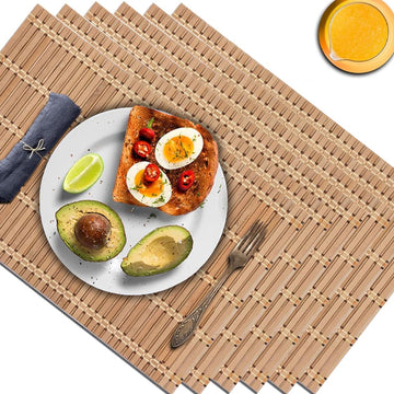 Natural Bamboo Placemat-6 Pack- Set of Wooden Square Placemats