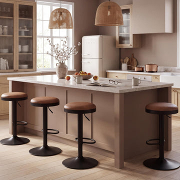 Modern Swivel Bar Stools Set of 4 Adjustable Counter Height Backless Barstools with Metal Base Leather Upholstered