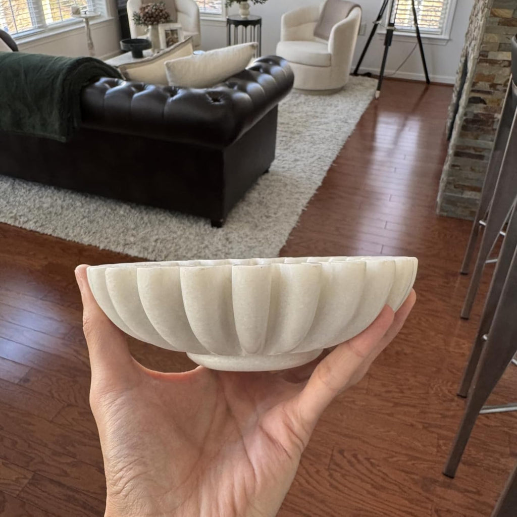 HandCrafted Marble Bowl/Antique Scallop Bowls/Fruit Bowl/Vintage Ring Dish/Decorative Ruffle Flower gift/HouseWarming