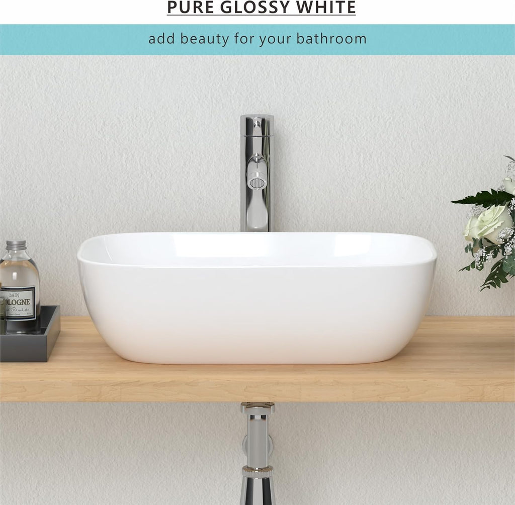 18.3'' x 13'' Bathroom Vessel Sink White Porcelain Ceramic Sink Bowl Above Counter Oval Wash Basin Vanity