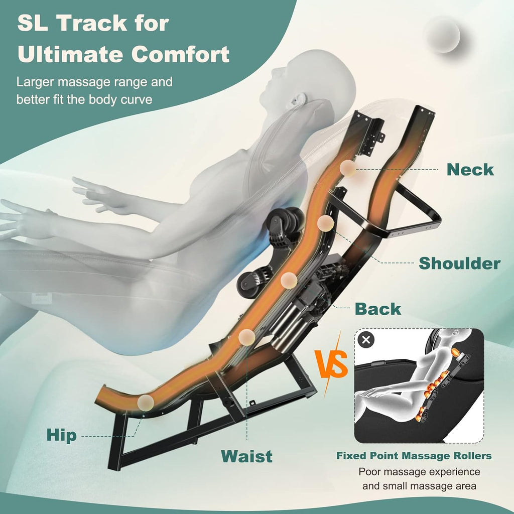 Full Body Massage Chair, Zero Gravity SL Track Electric Recliner with Reversible Footrest, Back Heater, Wheels &