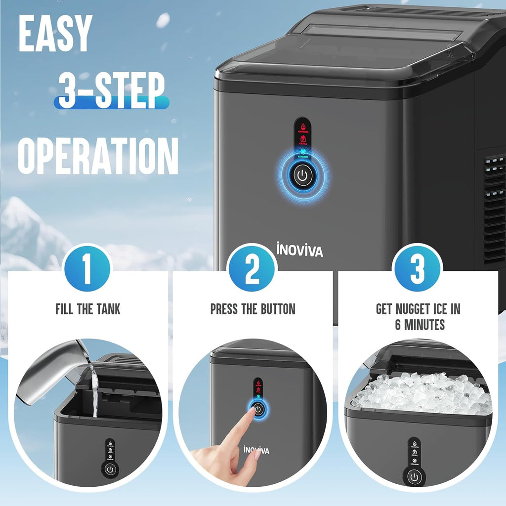 Nugget Ice Maker Countertop - 6 Mins Fast Ice Production, FLASHCHILL, 26.5 LBS/Day, Self-Cleaning, Compact Portable