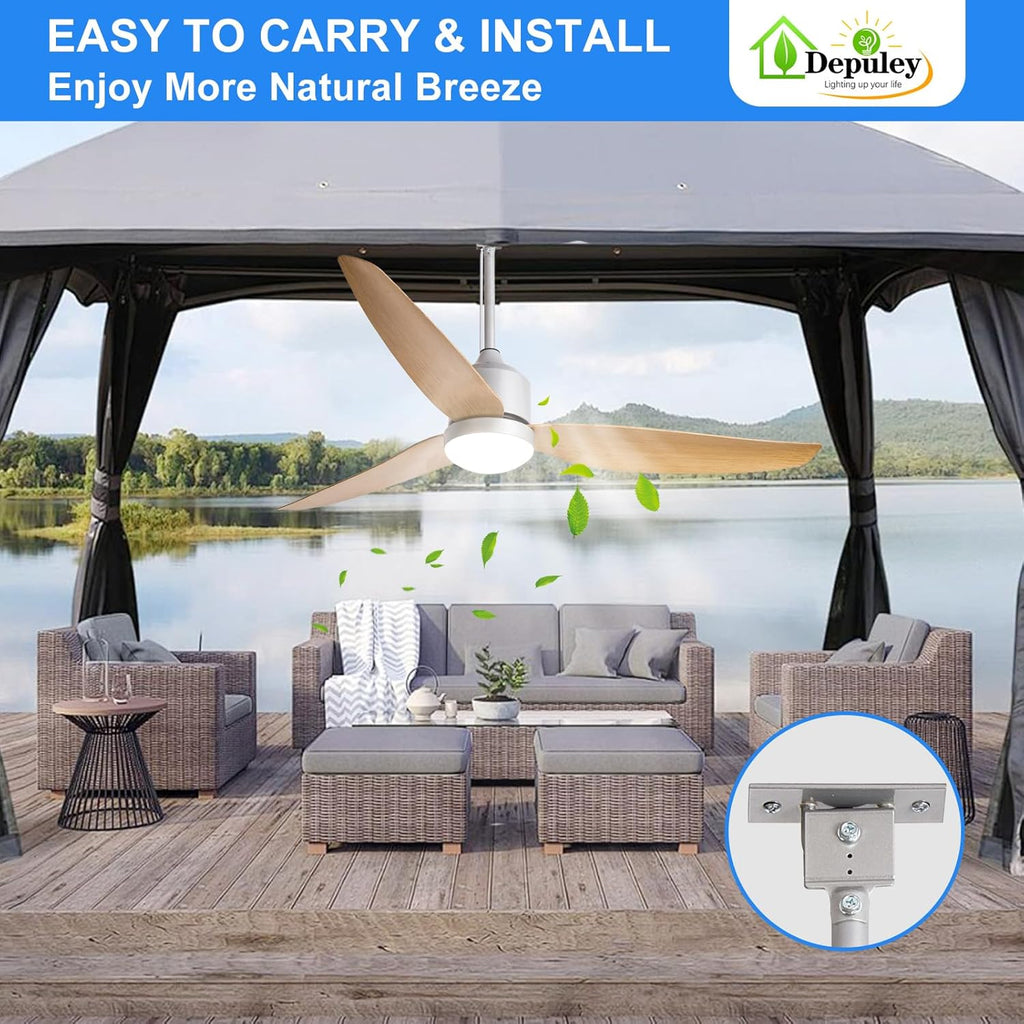 52 Inch Nickel Waterproof Gazebo Fans with Lights Outdoor Hanging - Plug in Remote App Control for Patio Indoor Farmhouse Porch - 6 Speed Reversible DC Motor