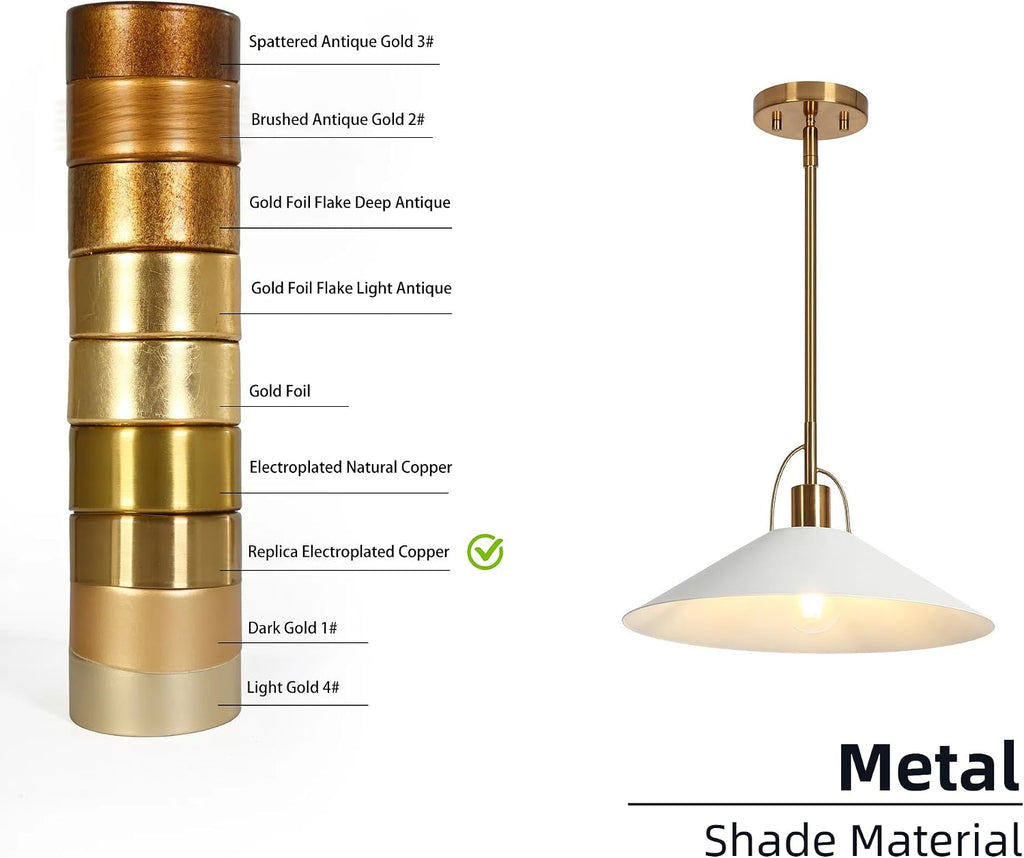 Pendant Lights Kitchen Island, 14'' Gold and White Pendant Light Fixtures, Modern Large Metal Kitchen Pendant