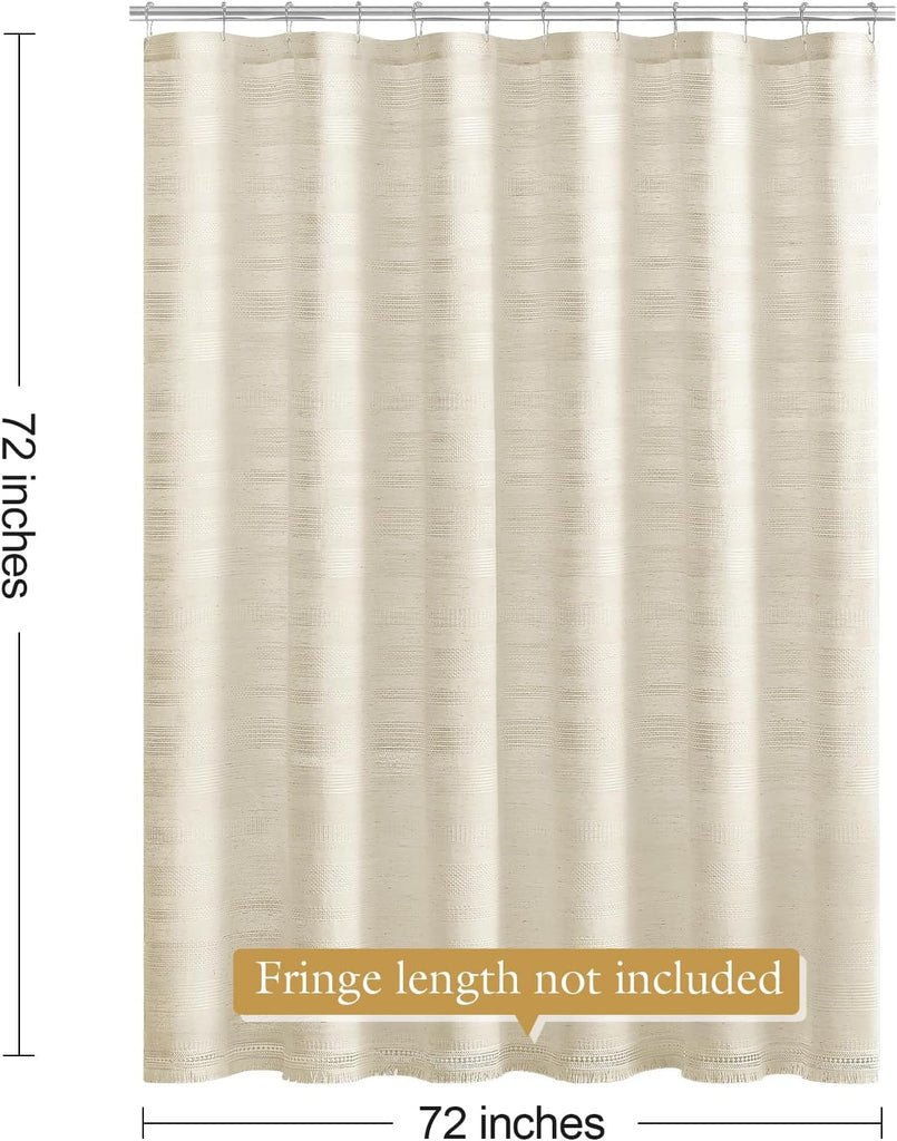 Boho Farmhouse Shower Curtain Set with Tassel, Linen Bohemian French Country Chic Bathroom Shower Curtain Set, Modern