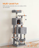 Cat Tree, 59.5-Inch Tall Cat Tower, Plush Multi-Level Condo with 5 Scratching Posts, 2 Perches, 2 Caves, Hammock