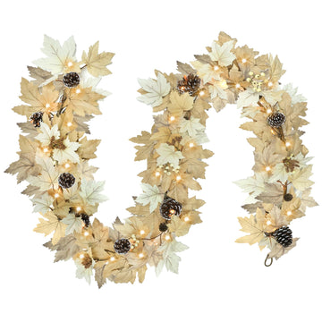 6 FT Fall Garland with Lights & Timer with Berries Pine Cones