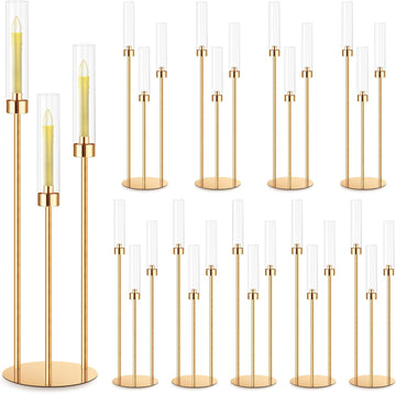 10 Set 3 Arm Candelabra Centerpiece 33.8 Inch Candle Holder Gold Candelabra Metal Floor Pillar Candlesticks for