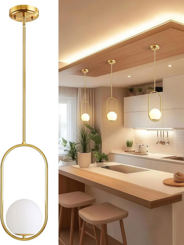 Pendant Lights Kitchen Island, Mid Century Modern Pendant Light Fixtures, Gold Globe Glass Pendant Lighting, Brass