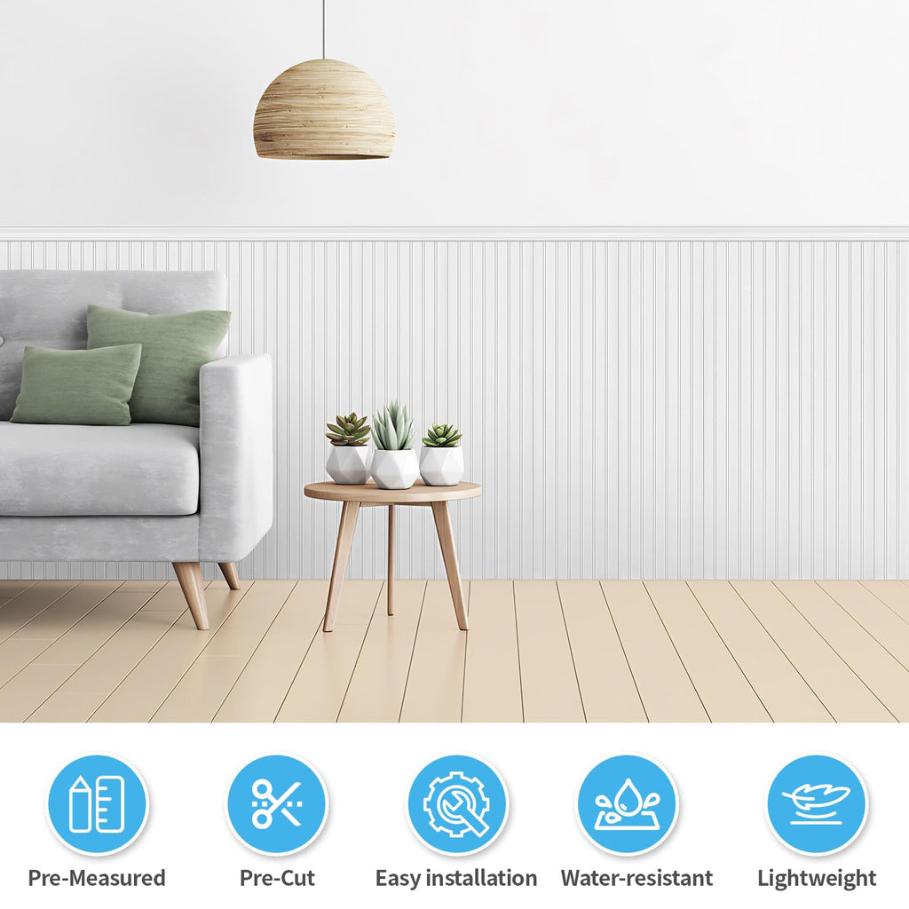 Beadboard Wainscoting Wall Panel Kit, 37.8 x 9.84 Inch, Matte White
