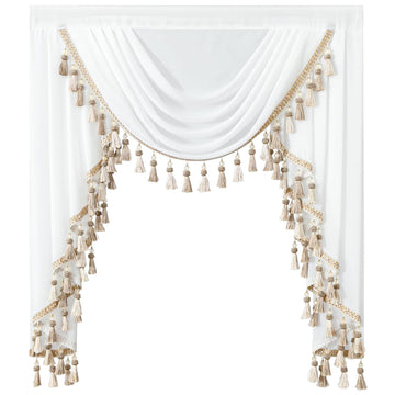 Luxury Sheer Waterfall Valance for Windows, 39 Inches Wide White Swag Curtains for Wedding Party & Small Windows