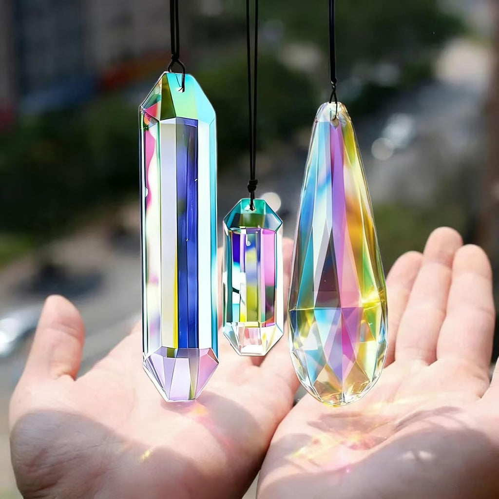 Set 3 Sun Catcher Crystal Prisms AB Colored Crystal Suncatchers for Window - Rainbow Maker Prisms