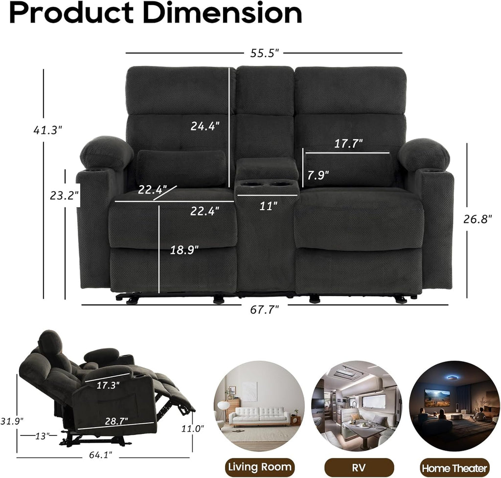 Power Reclining Loveseat, Massage Loveseat Recliner Sofa Home Theater Seating with Heat