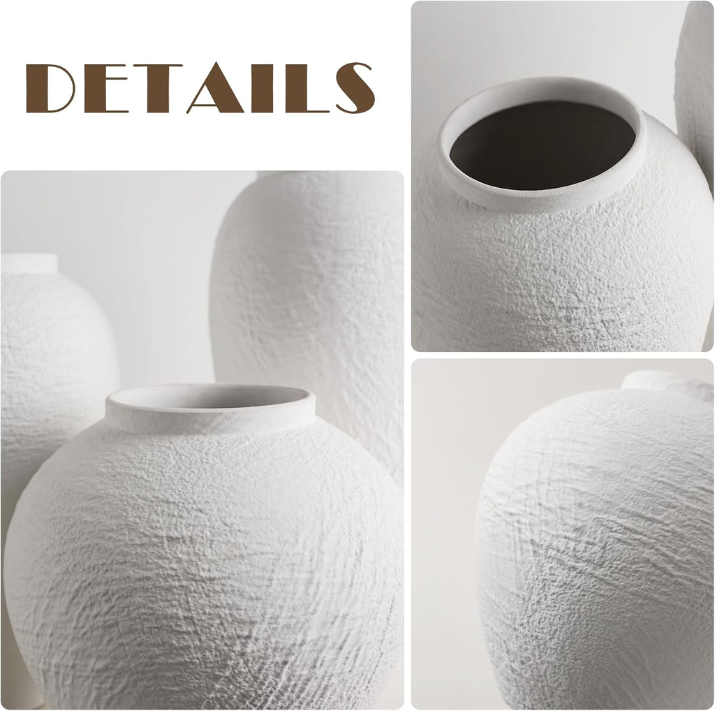 White Ceramic Vase, Large 12.6 Inch Tall Ceramic Flower Vase Home Decor, Minimalist Texture Stone White Flower Vase