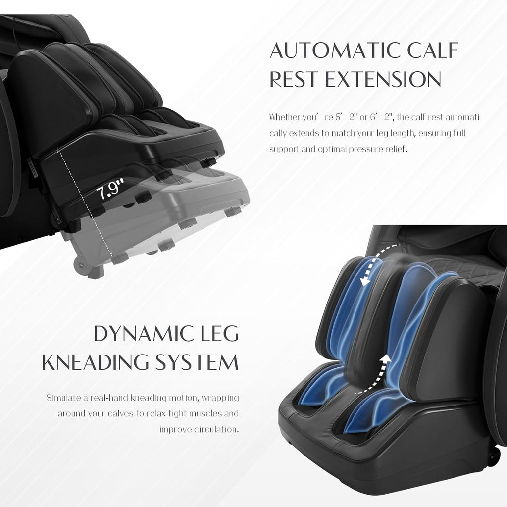3D Massage Chair, Full Body Massage Chair, Zero Gravity Recliner w/Dynamic Leg Kneading System, 53.14" SL Track