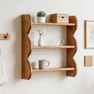 Vintage Wooden Wall Shelf, 100% Solid Wood 3 Tier Wall Shelves, Rustic Wall Mounted Home Decor Trinket Shelf Display