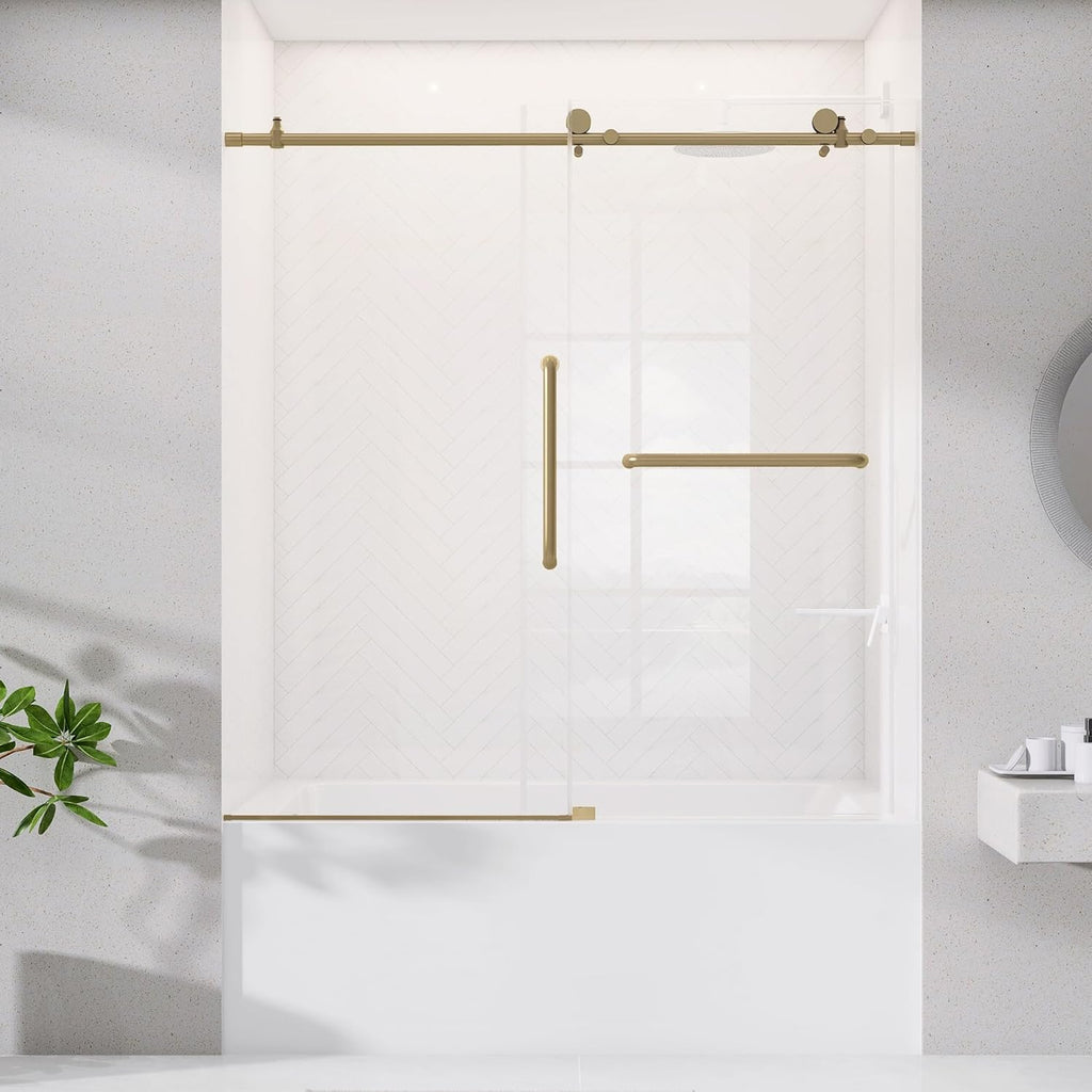 Sliding Tub Shower Door 56-60 in. W x 60 in. H Frameless Bypass Bathtub Shower Doors 1/4 inch Clear Tempered Glass