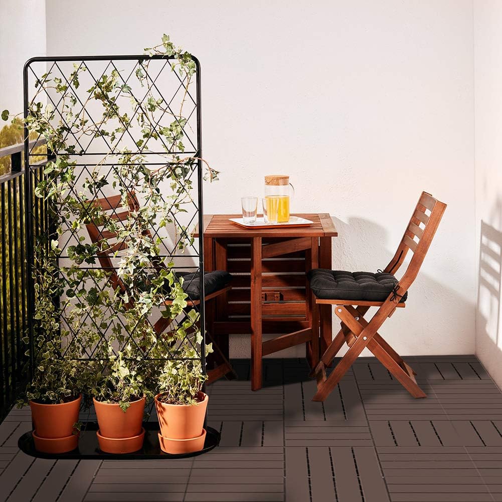 Patio Deck Tiles, 12 x 12 inches Composite Interlocking Decking Tile, Four Slat Plastic Outdoor Flooring, 9 Pieces One
