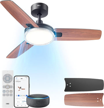 Smart Ceiling Fans with Lights, 42 Inch Black Ceiling Fan, 12 Speeds & 3 Fan Modes, Stepless Color Tones