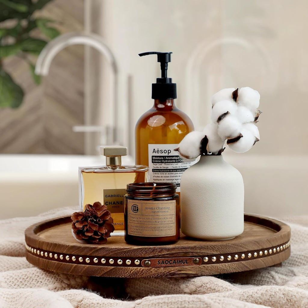 Decor Decorative Round Tray 11.81in Decor for Coffee Table Farmhouse Kitchen Table Living Room Bathroom Centerpiece