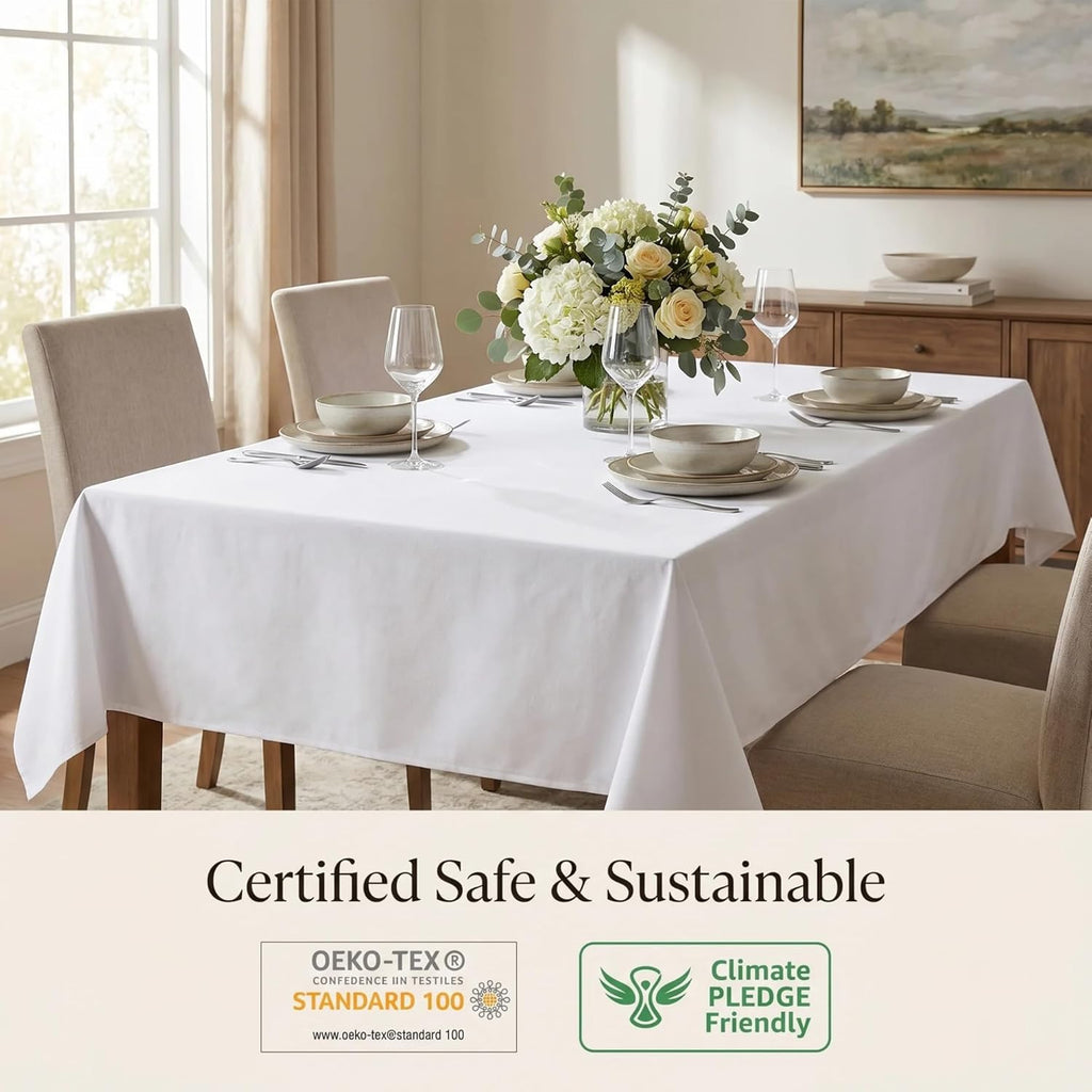 Tablecloth White Table Cloth Tabletop Cover Kitchen Dining Tablecloth 100% Cotton Great for Parties 