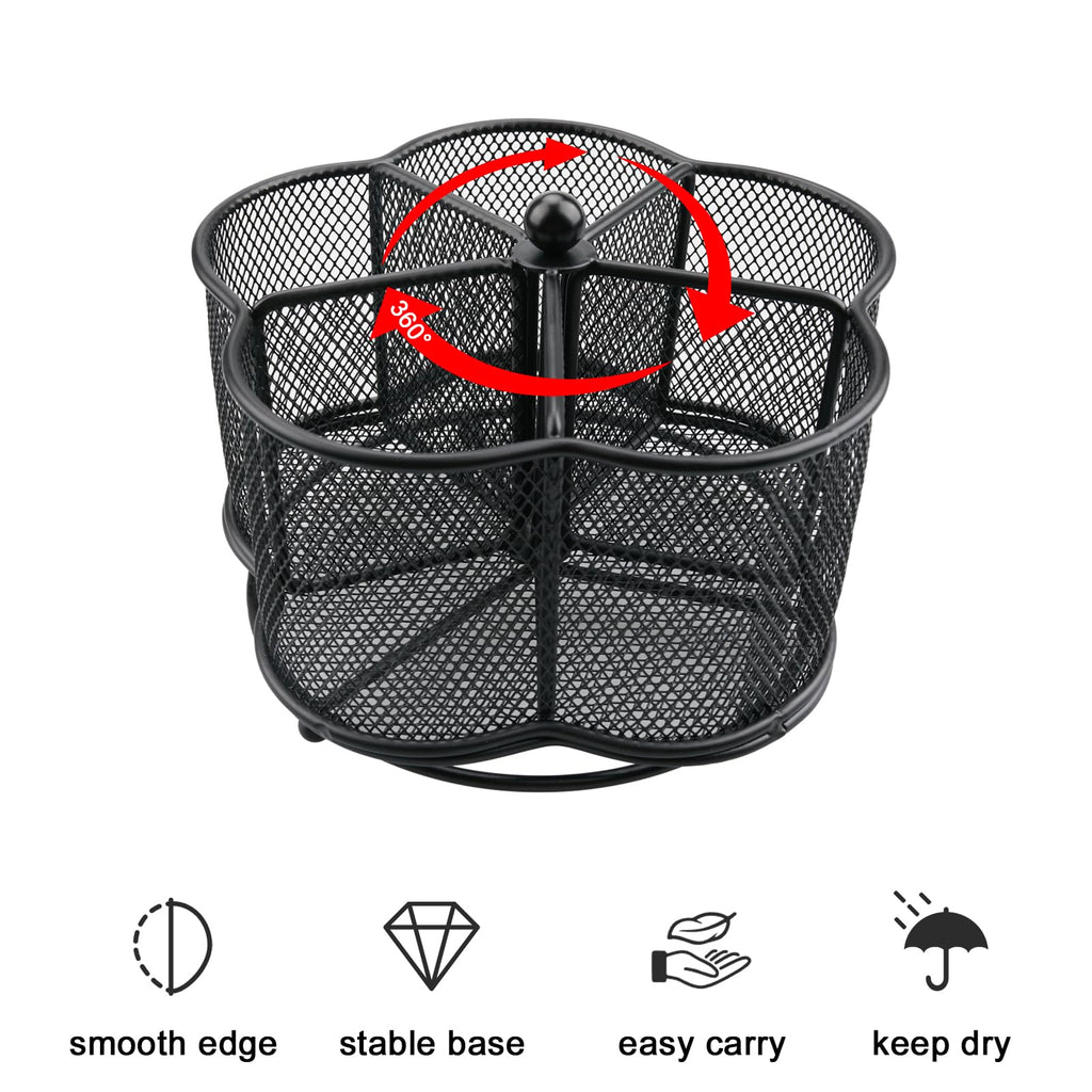 360° Rotating Silverware Utensil Caddy Holder, 5 Compartments, Black