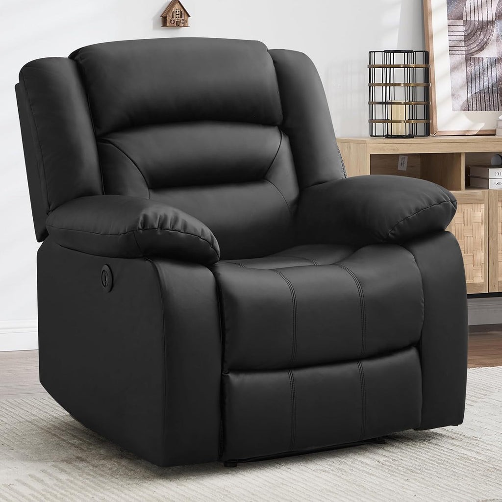 Classic Power Recliner Chair, Faux Leather Oversized Electric Overstuffed Reclining Chair with Soft Cushion and Back