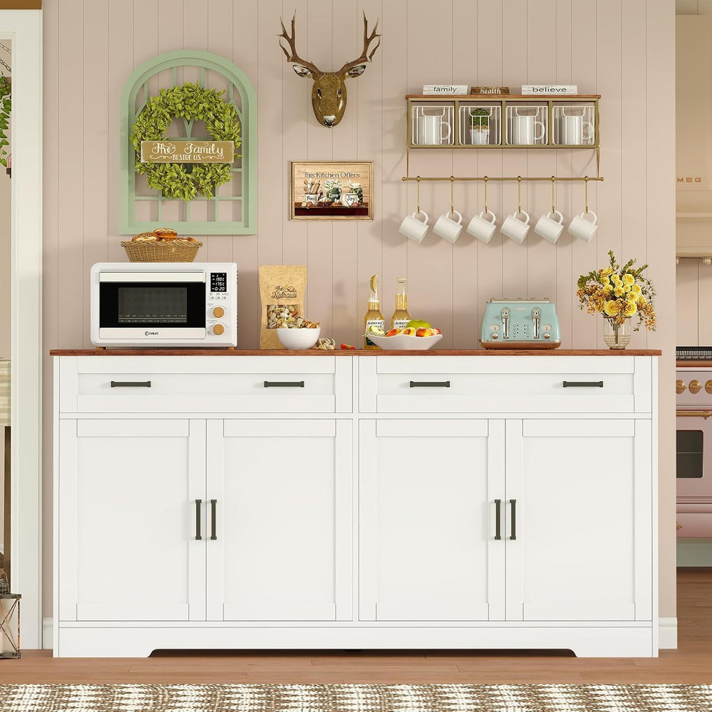 Buffet Cabinet with Storage and Drawers, 55" Large Sideboard Buffet Cabinet with Adjustable Shelves and Doors