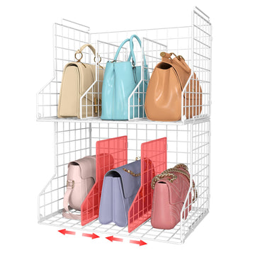 Purse Organizer for Closet:Adjustable 2-Pack Dividers Purse Organizer-Stackable Wire Handbags Storage Baskets-Open