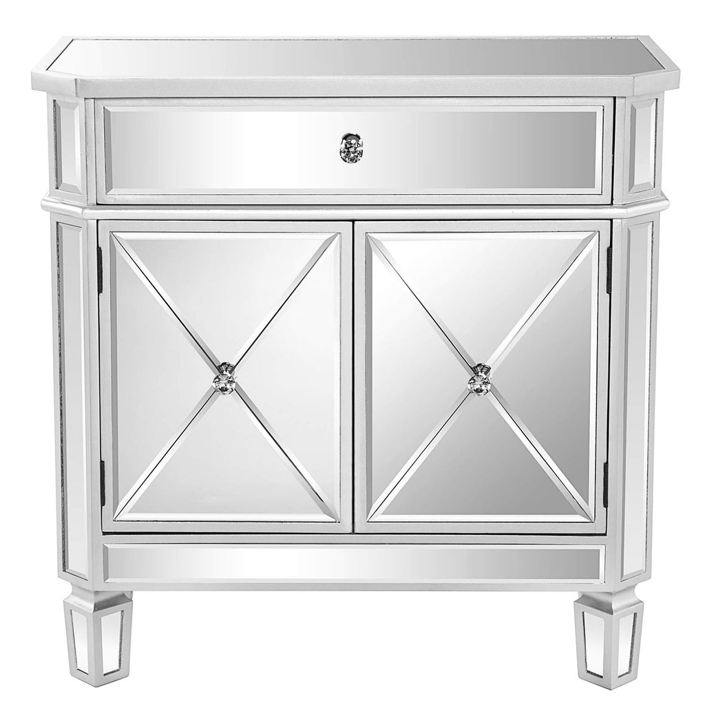 Mirrored Cabinet, Mirrored Nightstand, Mirrored Dresser Accent Chest, Large Mirror Nightstand with 1 Drawer and Two