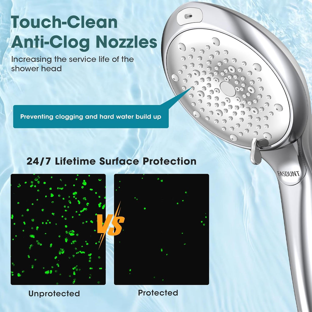 Shower Head with Handheld, High Pressure 8-Mode Filtered Shower Head with 80" Extra Long Stainless Steel Hose & Adjustable Bracket, Built-in Filter for Hard Water -Remove Chlorine, Chrome