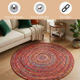 WeWove Hand Woven Area Rug 6 Feet Round - Jute Cotton Area Rug Rustic Farmhouse Boho Accent Rug