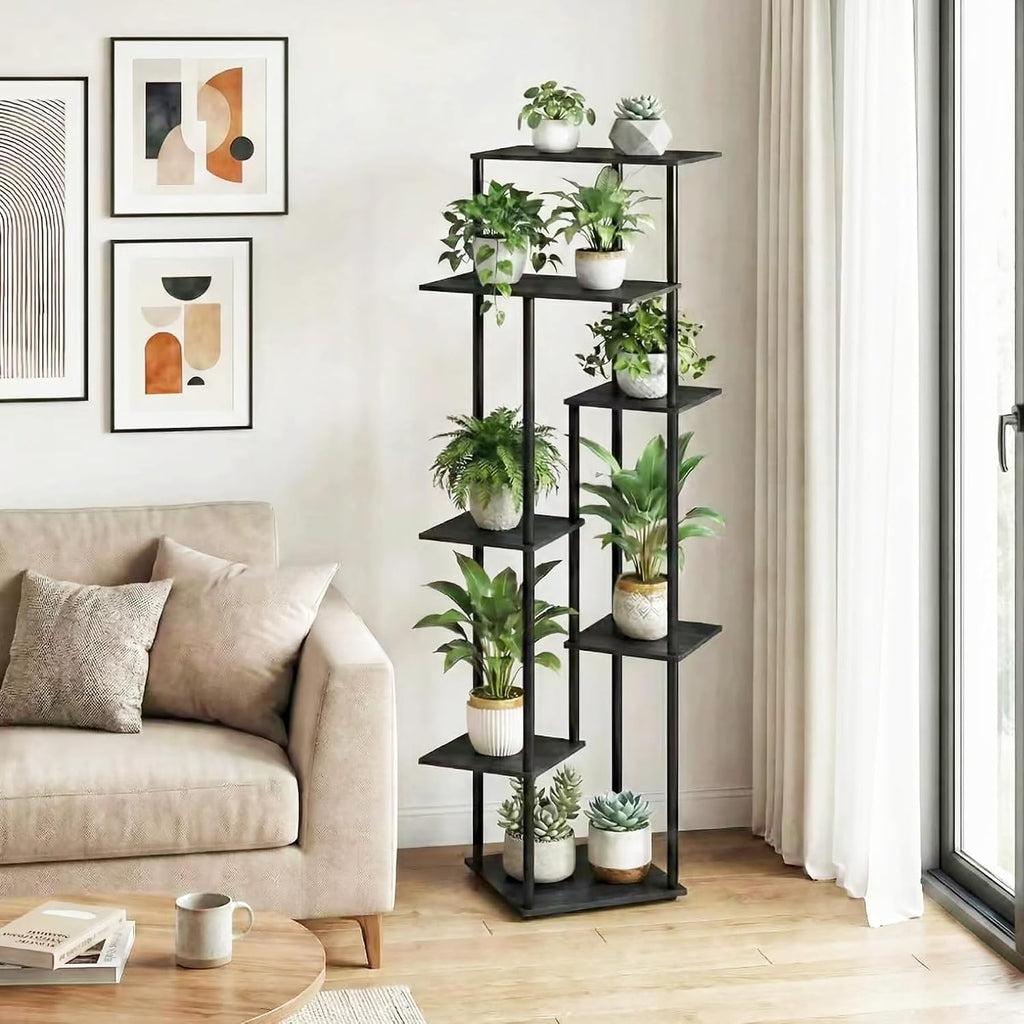 52.4" Tall 7-Tier Multiple Plant Stand Indoor, Black | Functions as Corner Flower Pots, Shelf, Decor Rack, Holder;