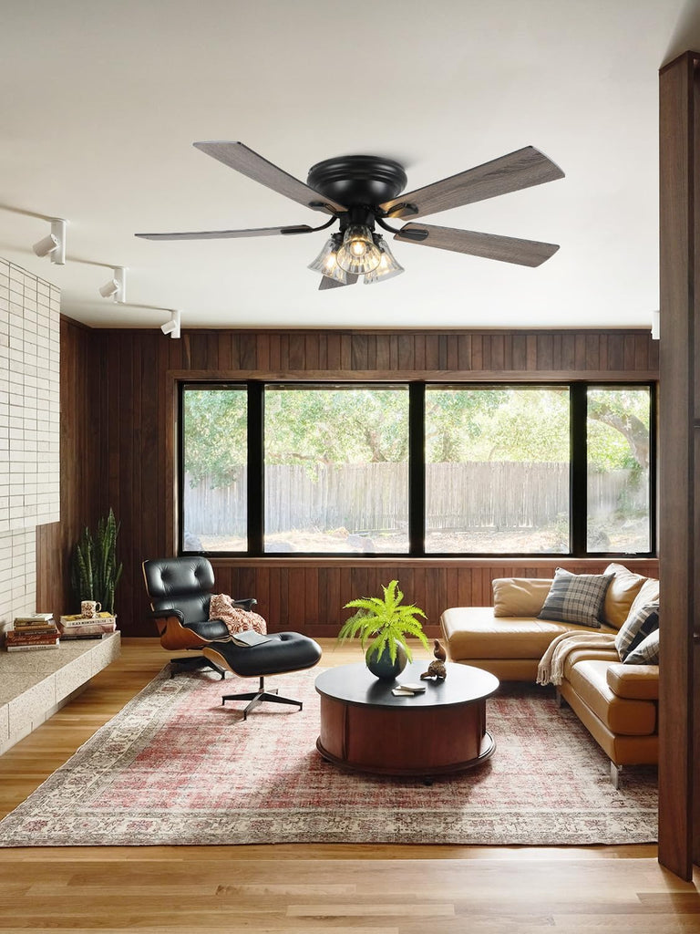 52 Inch Flush Mount Farmhouse Ceiling Fans with Lights and Remote Control