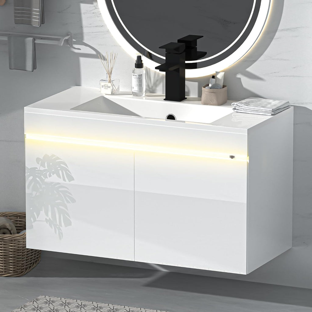 30 inch Bathroom Vanity W/Sink Combo, High Gloss Bathroom Cabinet