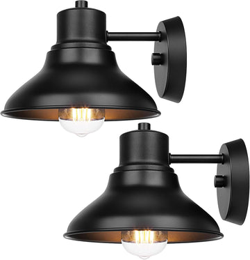 2-Pack Outdoor Light Fixtures Wall Mount, Matte Black Farmhouse Gooseneck Barn Light, Waterproof Exterior Wall Sconces