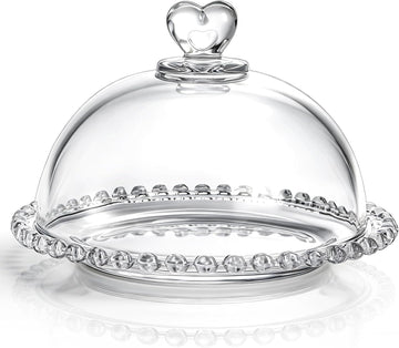 7" Clear Glass Cake Plate with Lid, Mini Crystal Cake Stand with Cloche Dome Cover, Dessert Cheese Serving Platter