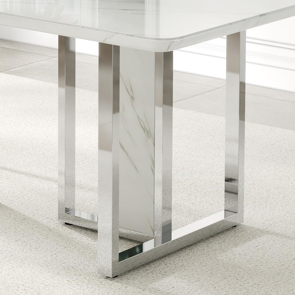 67 Inch Faux Marble Dining Table, White Rectangular Kitchen Dining Table, 1.8 Inch Thick Mid Century Modern Dining
