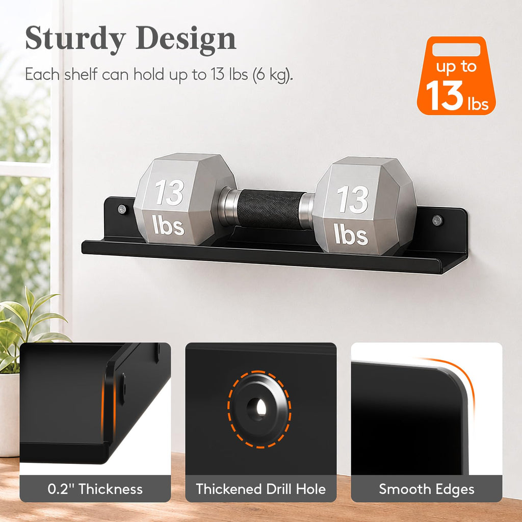 Acrylic Floating Shelves for Wall 14" Black, 8 Pack