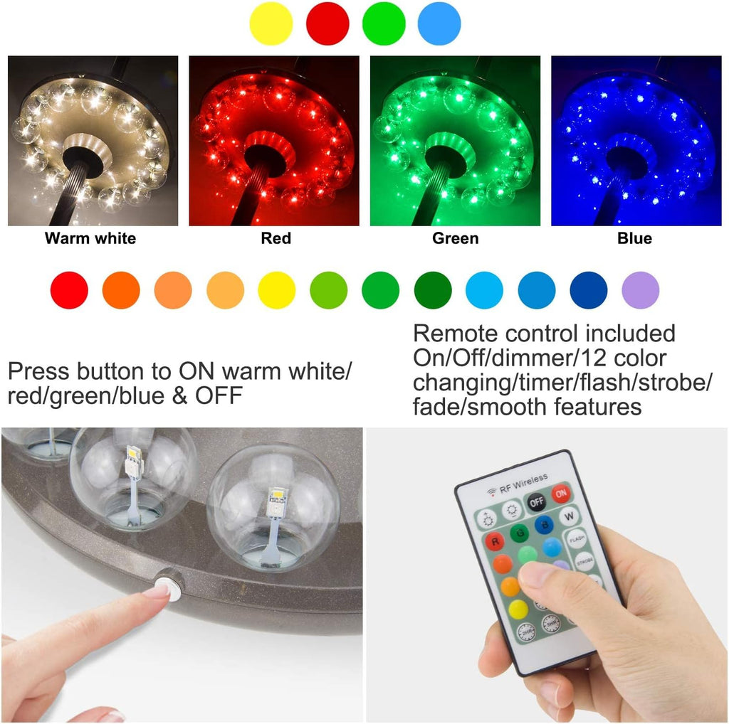 Battery Operated Hanging Lights Outdoor Patio Umbrella Light RF Remote Control,12 Colors Changing Pole Light for