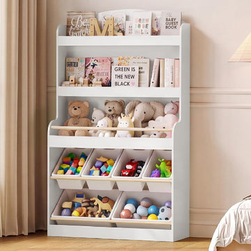 51" H Kids Toy Storage Organizer with Bookshelf and 6 Removable Toy Bins, 5-Tier Toy Organizers with Stuffed Animal