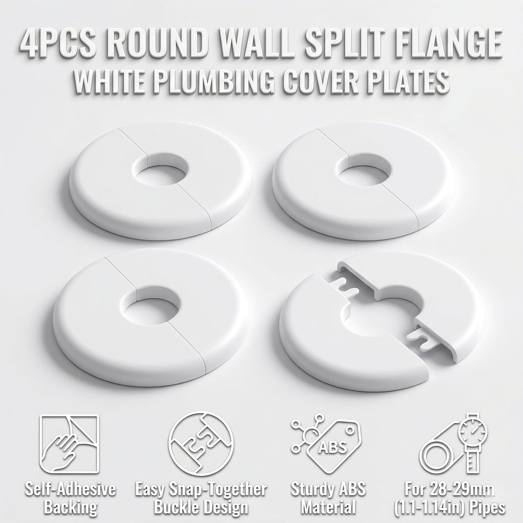 (4 Pack) 1 Inch Split Wall Flange Escutcheon Plate, Self-Adhesive Buckle Design Pipe Cover, Decorative Round