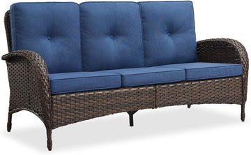 Outdoor Patio Furniture - Wicker Sofa with Removable Cushion, 3 Seater Rattan Couch with Deep Seat, High Backrest