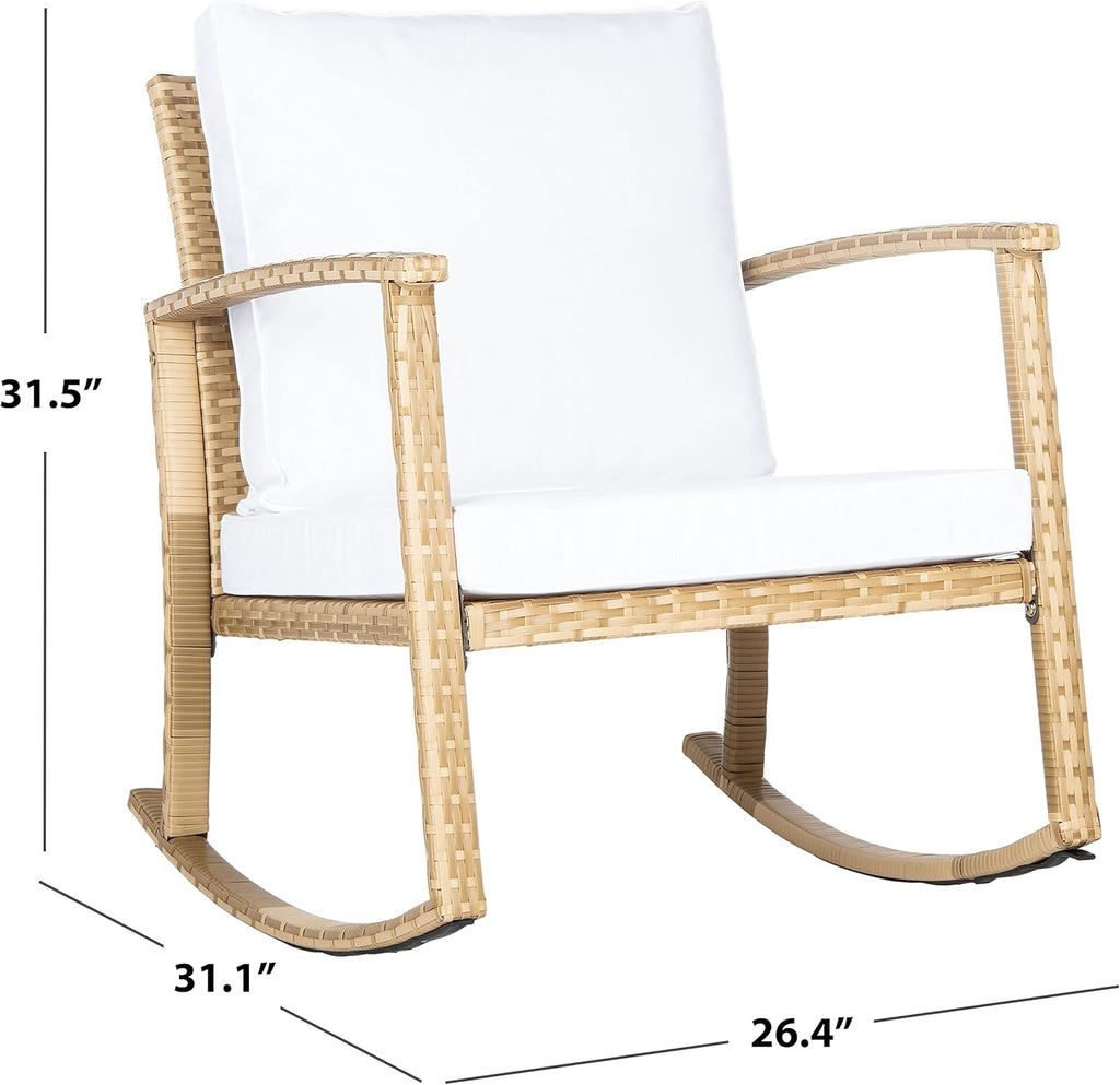 Outdoor - Daire Rocking Chair - Natural & White - Steel Frame Faux & Rattan with Cushion - Open-Frame Design - Ideal