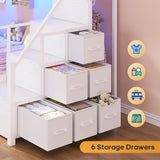 Bunk Bed Twin Over Twin with Stairs, LED Lights Twin Bunk Bed with 2 Storage Drawers & 6 Fabric Drawers