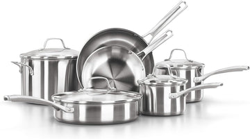 Classic Stainless Steel Cookware Set, 10-Piece, Impact-Bonded Aluminum Base, Stay-Cool Handles, Oven Safe 450F, Silver