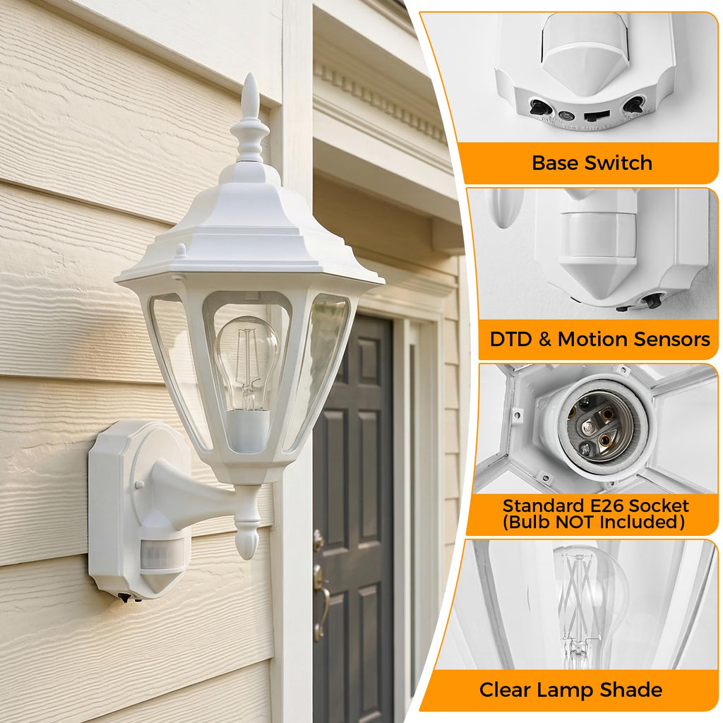 18.5"Large Outdoor Motion Sensor Porch Light Dusk to Dawn Wall Light White