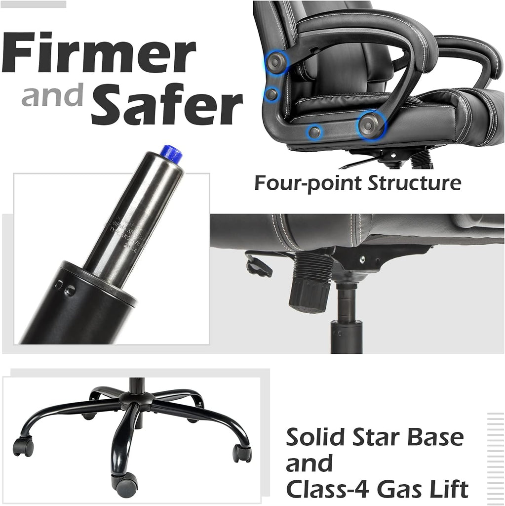 Executive Desk Chair Computer Chair with 5-Year hydrolysis-Resistant Leather Spring Cushion Ergonomic Support Tilting